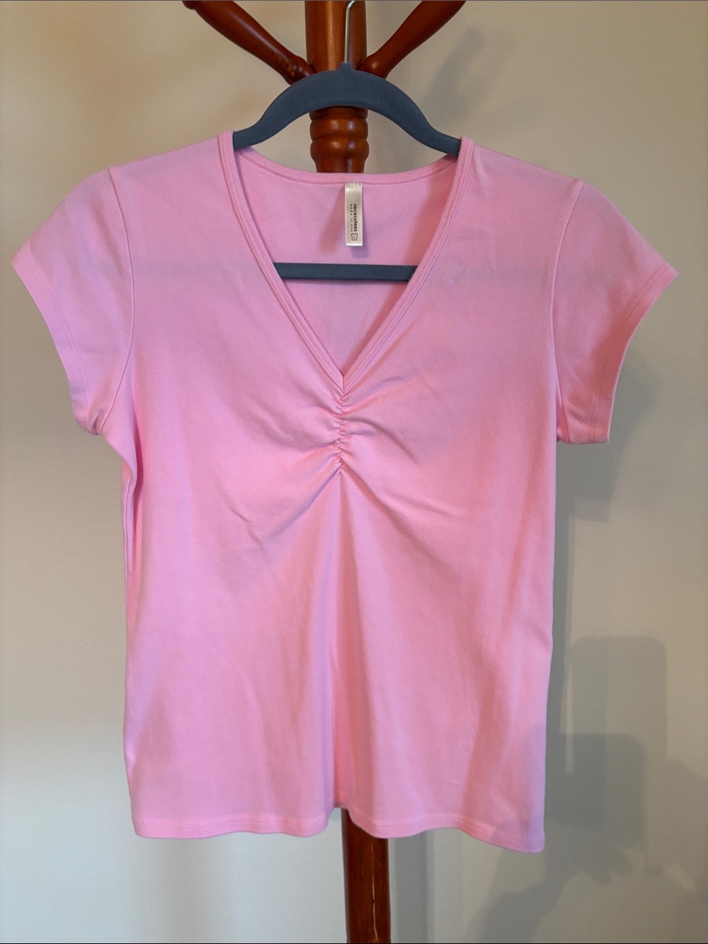 Classic V-Neck Gathered Front Tee - Pink
